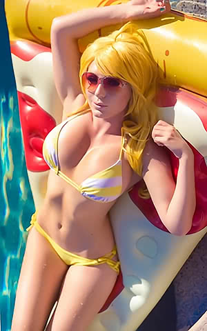 Charming girl Jessica Nigri teases with her hot big knockers